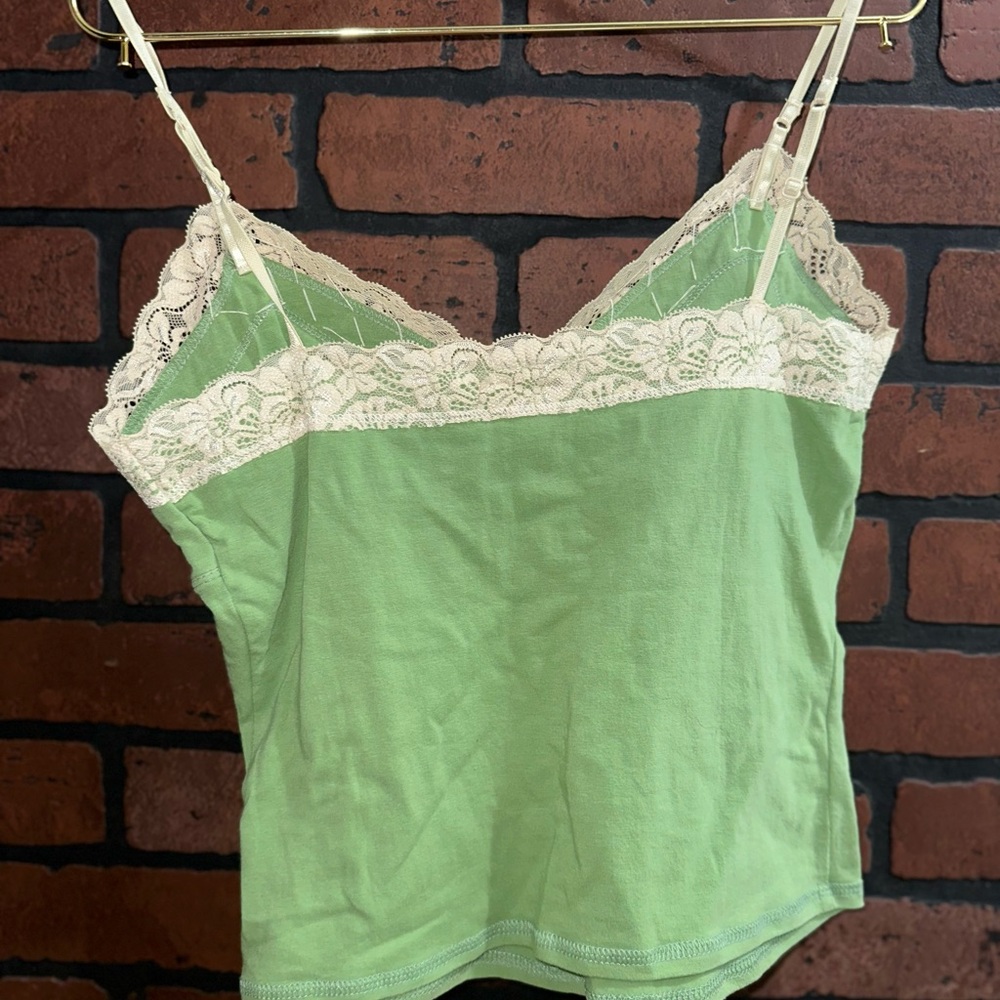 Y2K Green Lace Trim Camisole Top - Picture 4 of 7